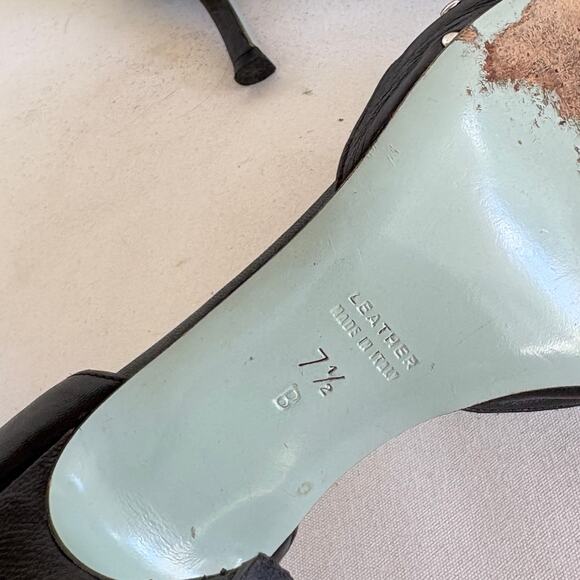 Cynthia Rowley Peep Toe Stud Heels 7.5 Black Leather Glam Academia Prep 90s Y2k - Picture 2 of 6